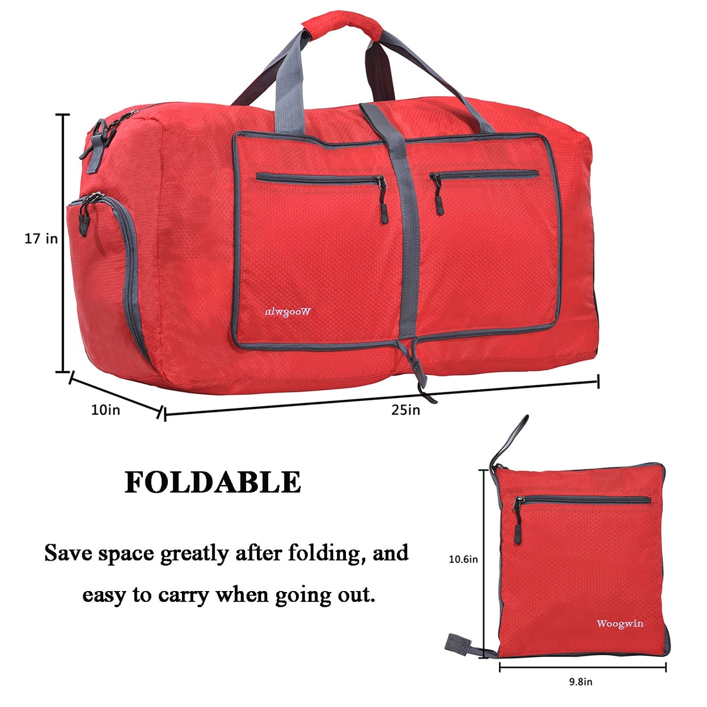 Woogwin Travel Duffel Bag Large Foldable Waterproof Overnight Bag for Beach Swim Bags Pool Sports Gym, 60L Red, Big Size, Large Duffle Bags