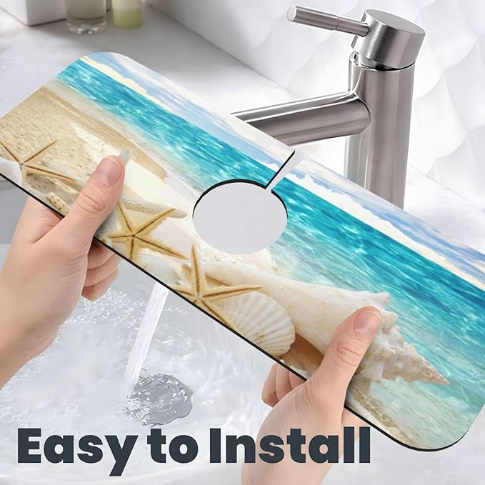 Beach Starfish Seashell Shell Summer Kitchen Sink Splash Guard Faucet Mat Super