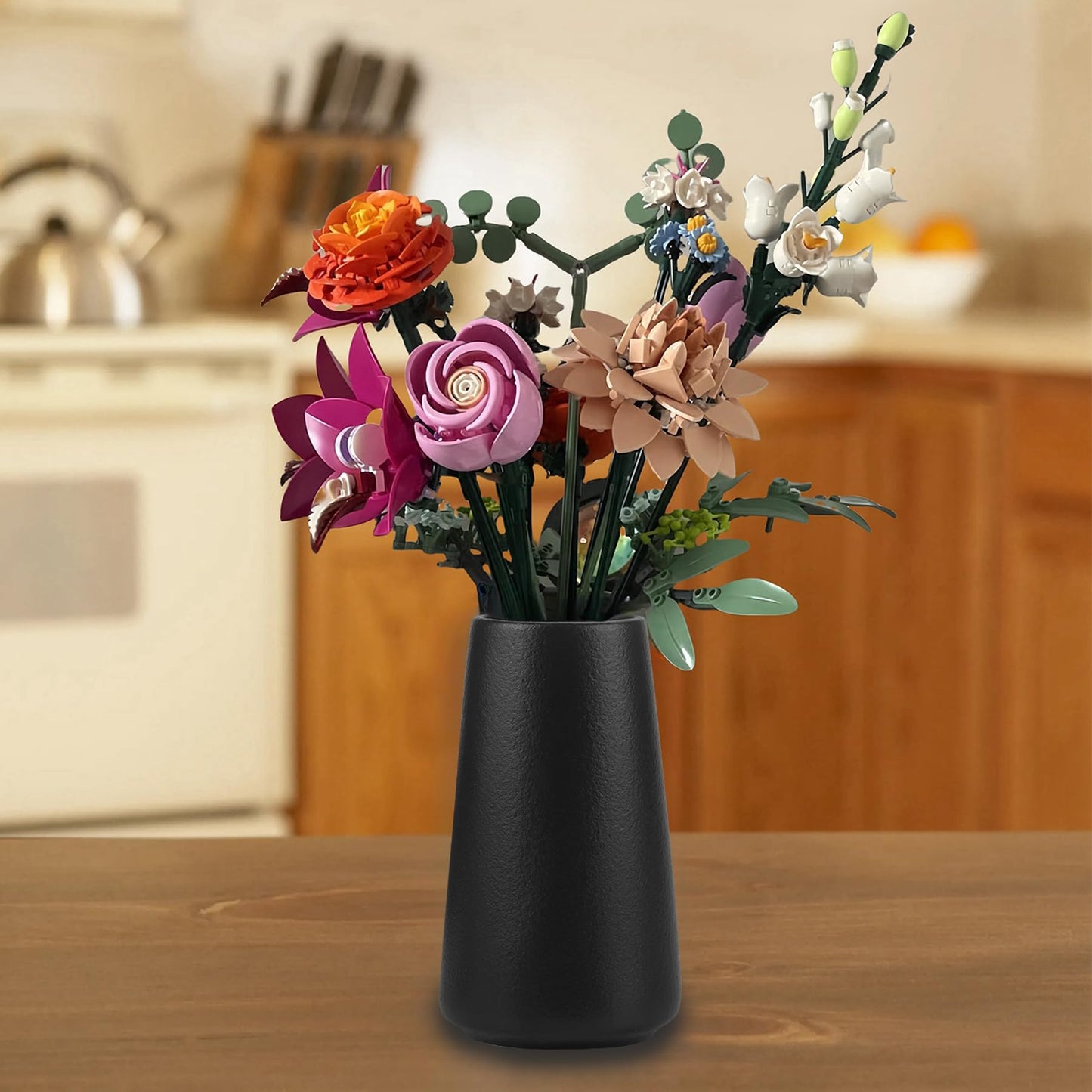 Simple Vase for Flowers Plants, Matte Vases for Modern Table Shelf Home Decor Wedding Boho Decor, 6" H Frosted Elegant Ceramic Vase for Pampas Grass Fluffy Stem Bouquet Lavender Flowers (Black, 1)