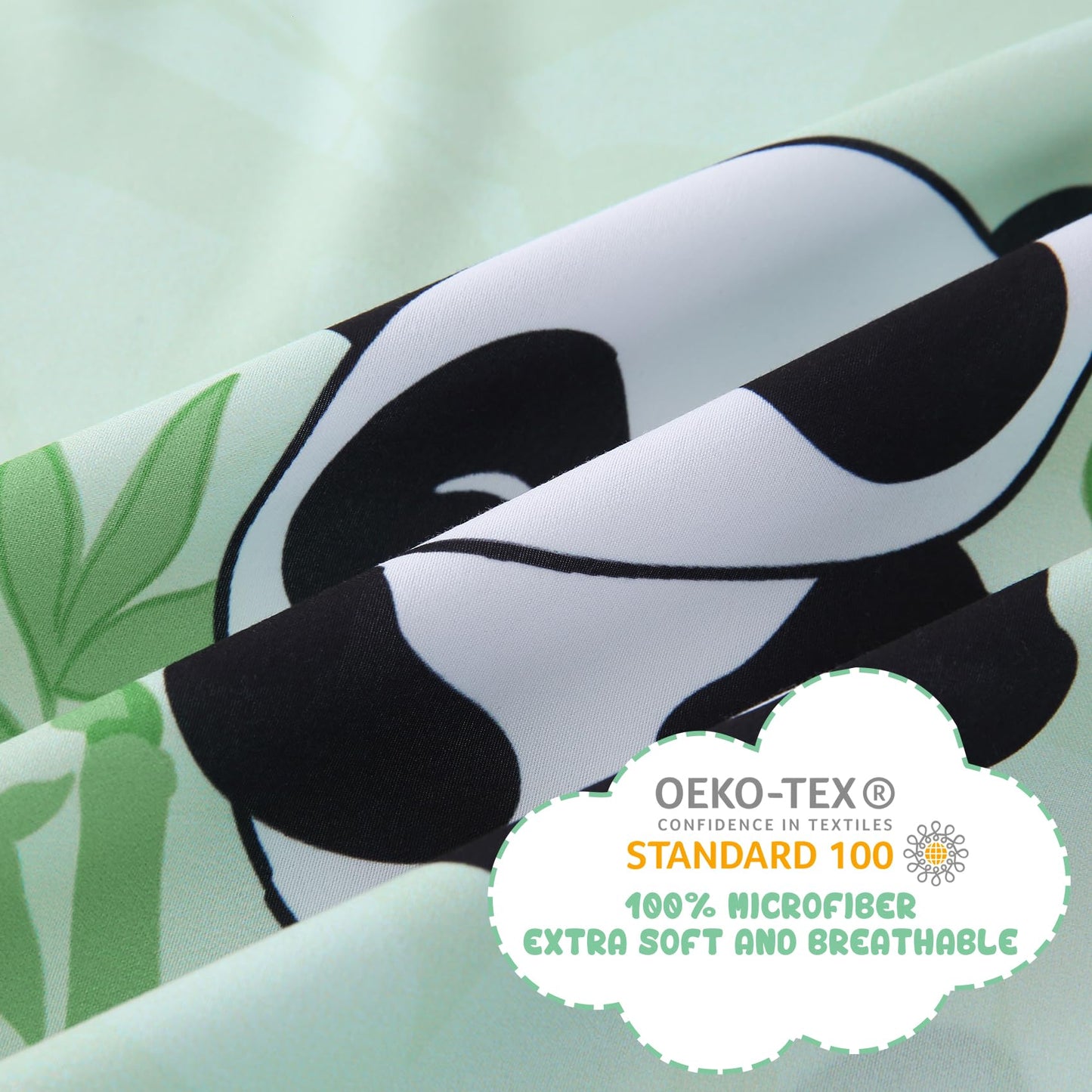 Yibeizi Full Size Sheets Set Kids, Sage Green Panda Pattern Microfiber Double Bed Sheets, Cute Soft Oeko-Tex Extra Deep Pocket Sheets & Pillowcases Cooling Hypoallergenic Wrinkle Free Bedsheets
