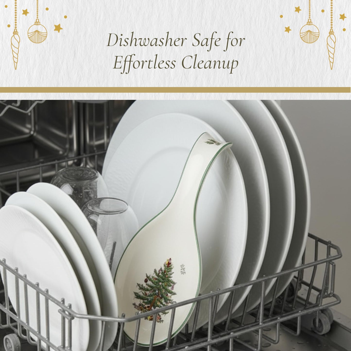 Spode Christmas Tree Spoon Rest, 12-Inch Festive Cooking Utensil Rest, Christmas Spatula & Ladle Holder for Kitchen Countertop, Fine Earthenware, Dishwasher Safe Holiday Kitchen Accessory