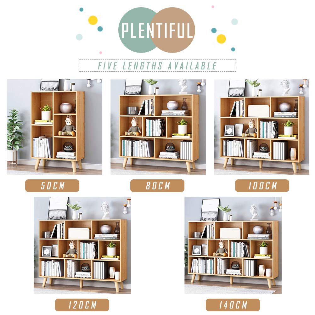 IOTXY Wooden Open Shelf Bookcase - 3-Tier Floor Standing Display Cabinet Rack with Legs, 5 Cubes Bookshelf, Pear Yellow