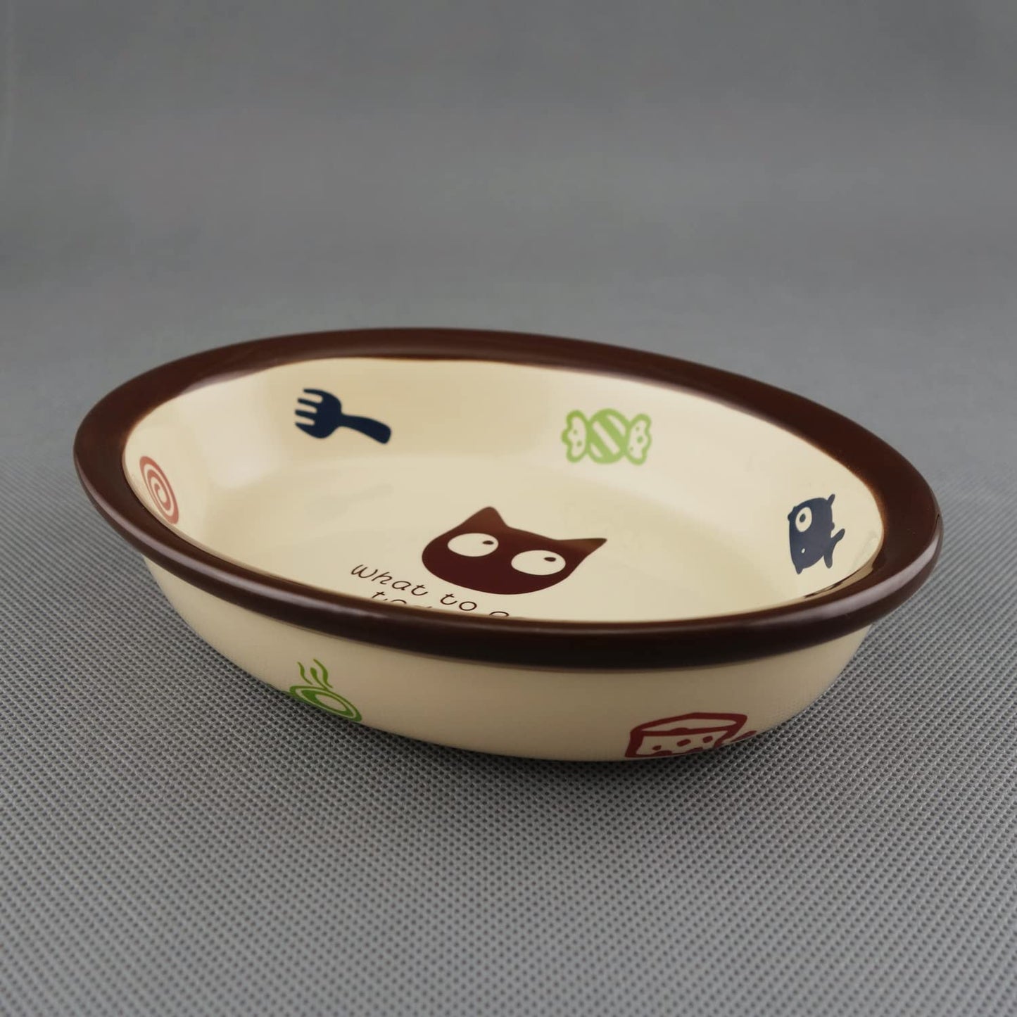 TTCAT Oval Ceramic Cat Food Bowl,Cute Cartoon Pattern, Dog& Cat Basic Bowl, Small Pet Feeding Dishes for Cat, Kitten, Small Dog, Dishwasher Safe…