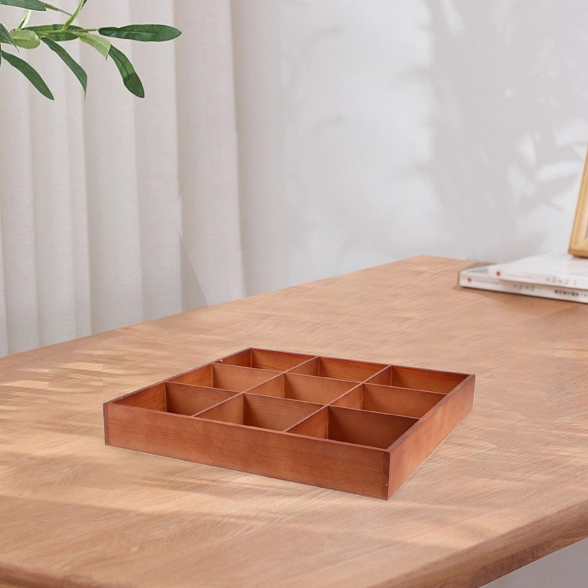 CLISPEED Wooden Multi-compartment Organizer Tray for Office Kitchen Storage and Small Parts Organizer, Brown Wood Material with Versatile Use for Cosmetics and Items on Tabletop or Room