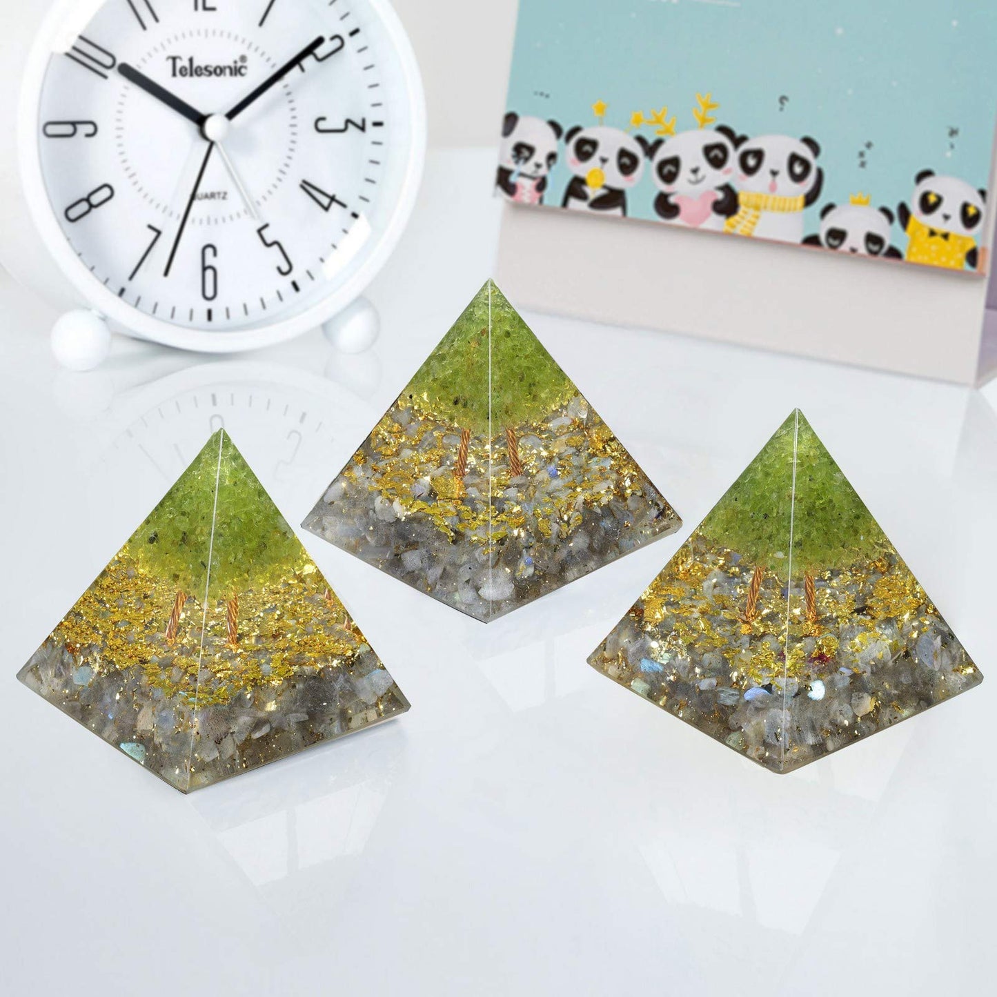 mookaitedecor Tree of Life Peridot & Labradorite Crystal Orgone Pyramid Energy Generator Stone for Chakra Reiki Balancing Protection