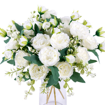 Floweroyal 4 Bunches Peony Artificial Flowers White Flowers Silk Peonies Bouquets for Wedding Party Table Centerpieces Floral Arrangement Home Kitchen Decor