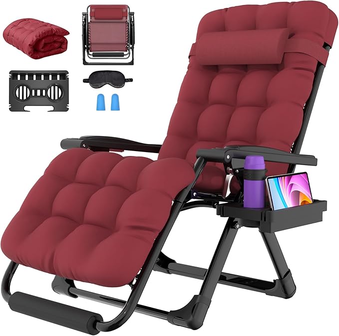 Suteck Oversized Zero Gravity Chair, 29In XL Outdoor Recliner Chair w/Removable Cushion&Headrest, Camping Lounge Chair w/Upgraded Lock&Footrest, Reclining Patio Chairs for Indoor Outdoor,500LBS