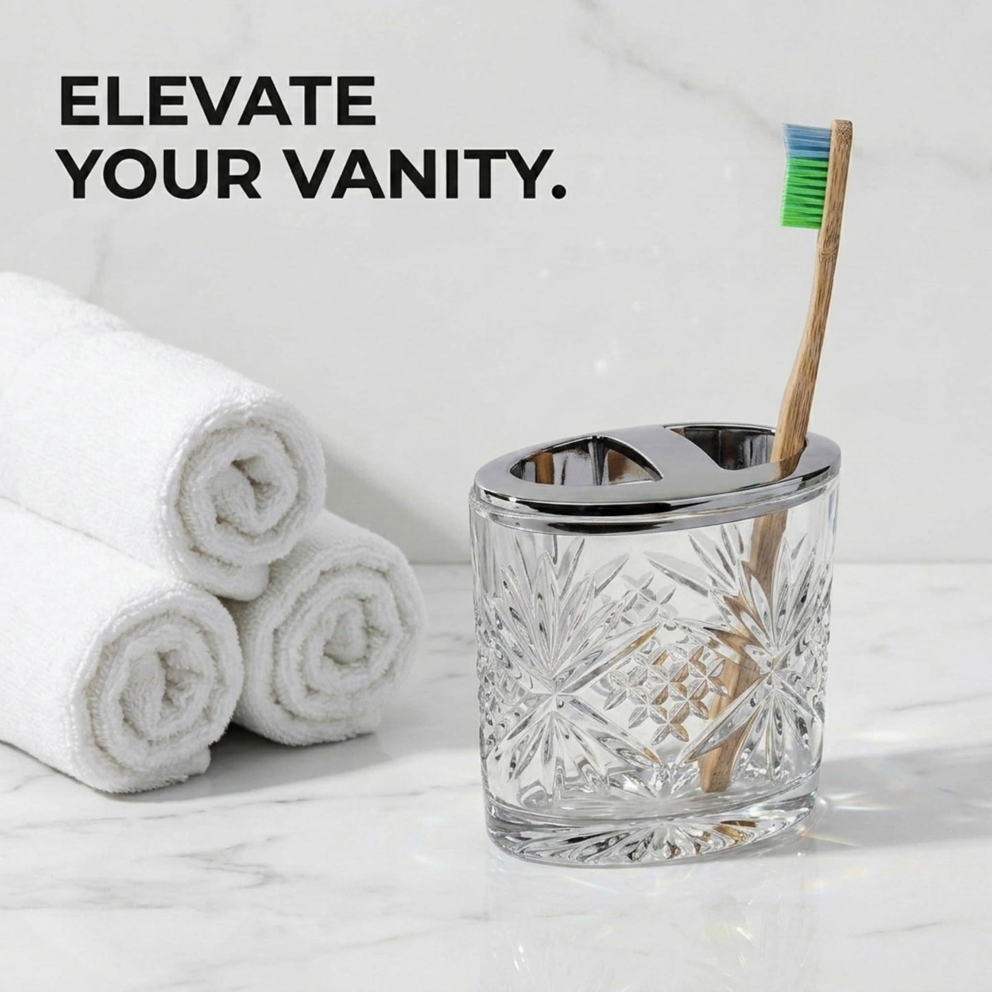 Godinger Crystal Toothbrush Holder, Decorative Countertop Organizer, Bathroom Accessory, Dublin Collection, Decorative Countertop Organizer