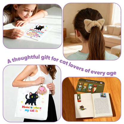 Cat Lover Gifts for Women, Valentine's Gift Box with Glass Cup, Socks, Candle, Tote Bag & Greeting Card | Unique Cat Themed Presents for Birthday, Mother’s Day gifts，