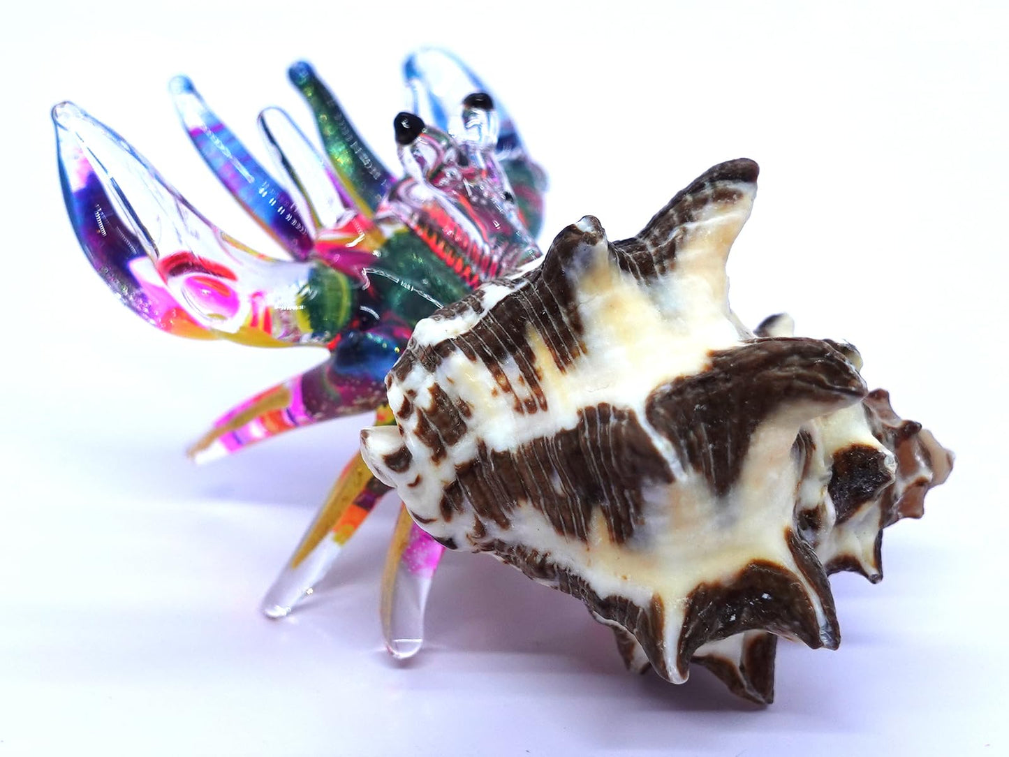 Sansukjai Seashell Hermit Crab Miniature Figurines Beach Animals Hand Blown Glass Art Collectible Gift Decorate - Spiny Murex Shell (Multicolor)