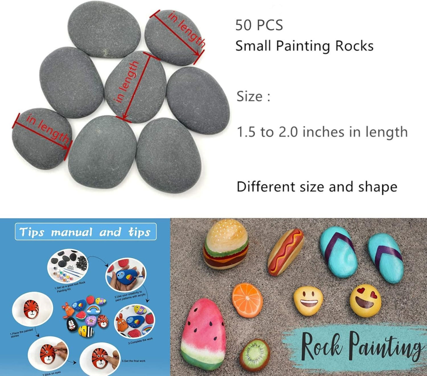 Lifetop 50PCS Painting Rocks, DIY Rocks Flat & Smooth Kindness Rocks for Arts, Crafts, Decoration, Small Rocks for Painting, Diameter Around 1.5-2.0 inch ，Hand Picked for Painting Rocks…