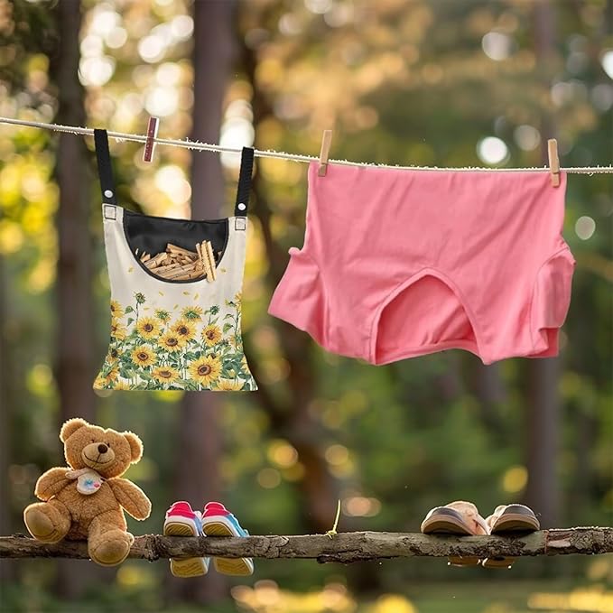 Sunflower Clothespin Bag, Hanging Laundry Bag, Hanging Storage Organizer