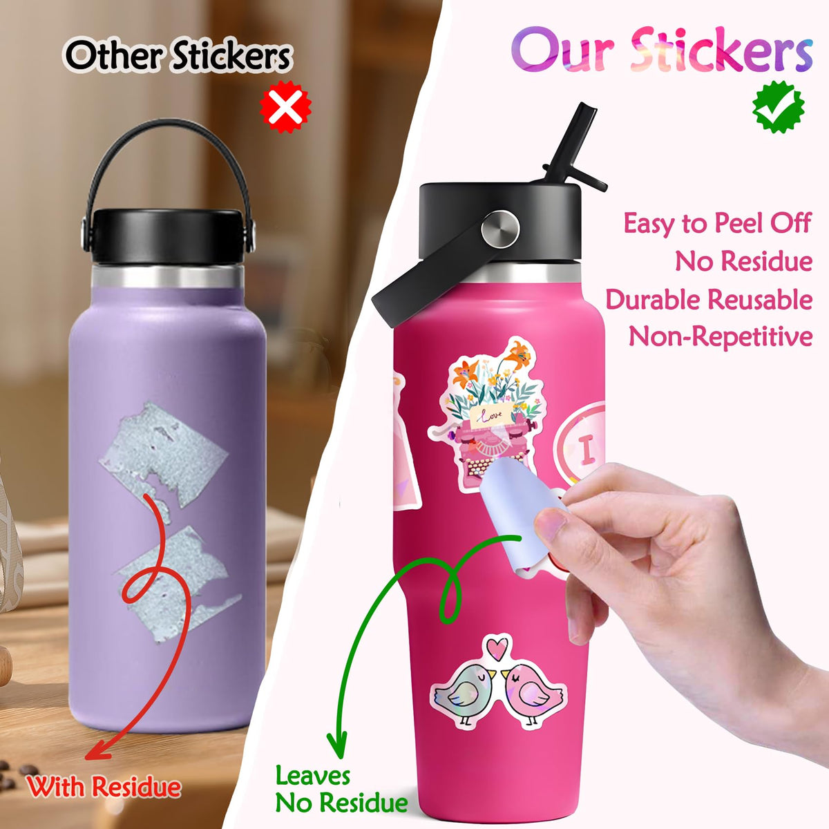 100pcs Pink I Love You Stickers, Waterproof Holographic Glitter Romantic Vinyl Decal,Valentine's Day,Birthday for Water Bottle, Laptop,Kindles, DIY,Book,Phone, Gifts for Girls,Kids, Teens,Adults