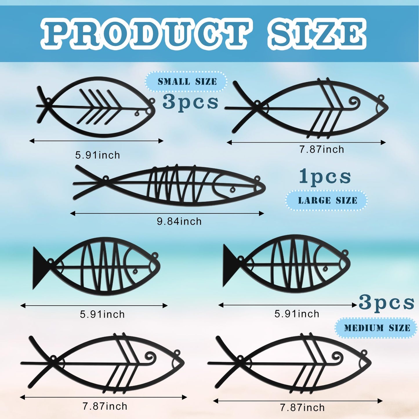 CroBlissful 7 Pcs Metal Fish Wall Decor Art Beach Nautical Coastal Wall Decor Modern Summer Ocean Theme of Fish Wall Art for Indoor Outdoor Home Bedroom Living Room Office