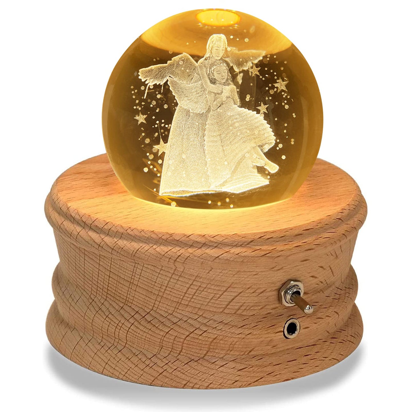 Kibuhain 3D Crystal Ball Music Box with Projection LED Light and Rotating Wooden Base, Best Gift for Christmas,Valentine's Day, Music Boxes for Women Mom Girls-Castle in The Sky