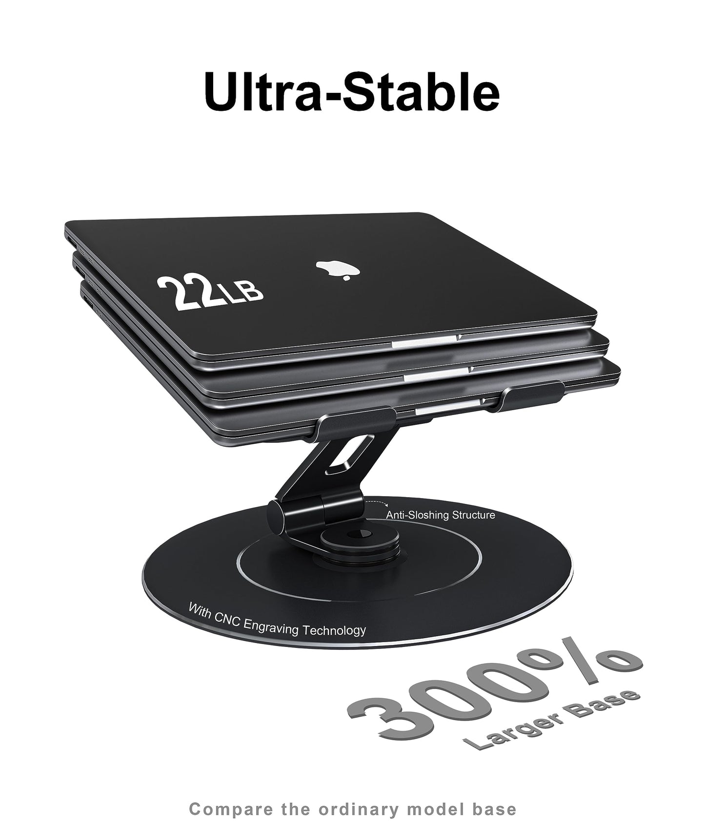 Adjustable Laptop Stand, Computer Stand with 360 Rotating Base, Ergonomic Laptop Riser Mount for Desk Foldable Protable Computer Desk Fits with MacBook Pro Air (10-16") - Black