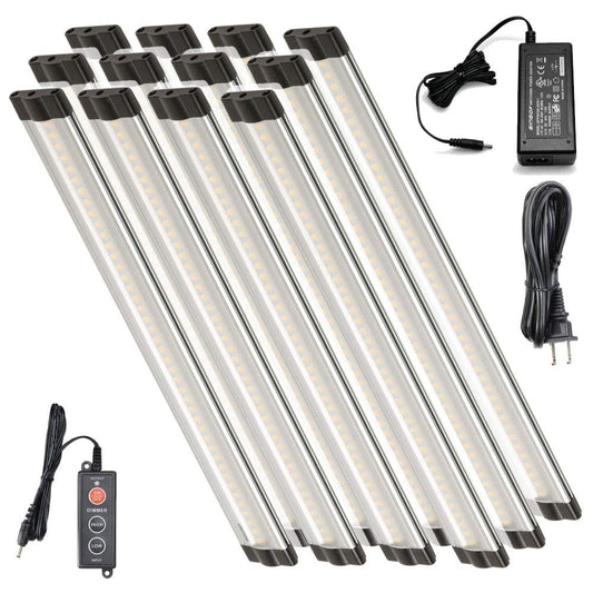 Lightkiwi L4404 Dimmable LED Under Cabinet Lighting 12 Panel Kit, 12 Inches Each, Cool White (6000K), 36 Watt, 24VDC, Dimmer Switch & All Accessories Included, Low Profile,Aluminum Body, UL Listed