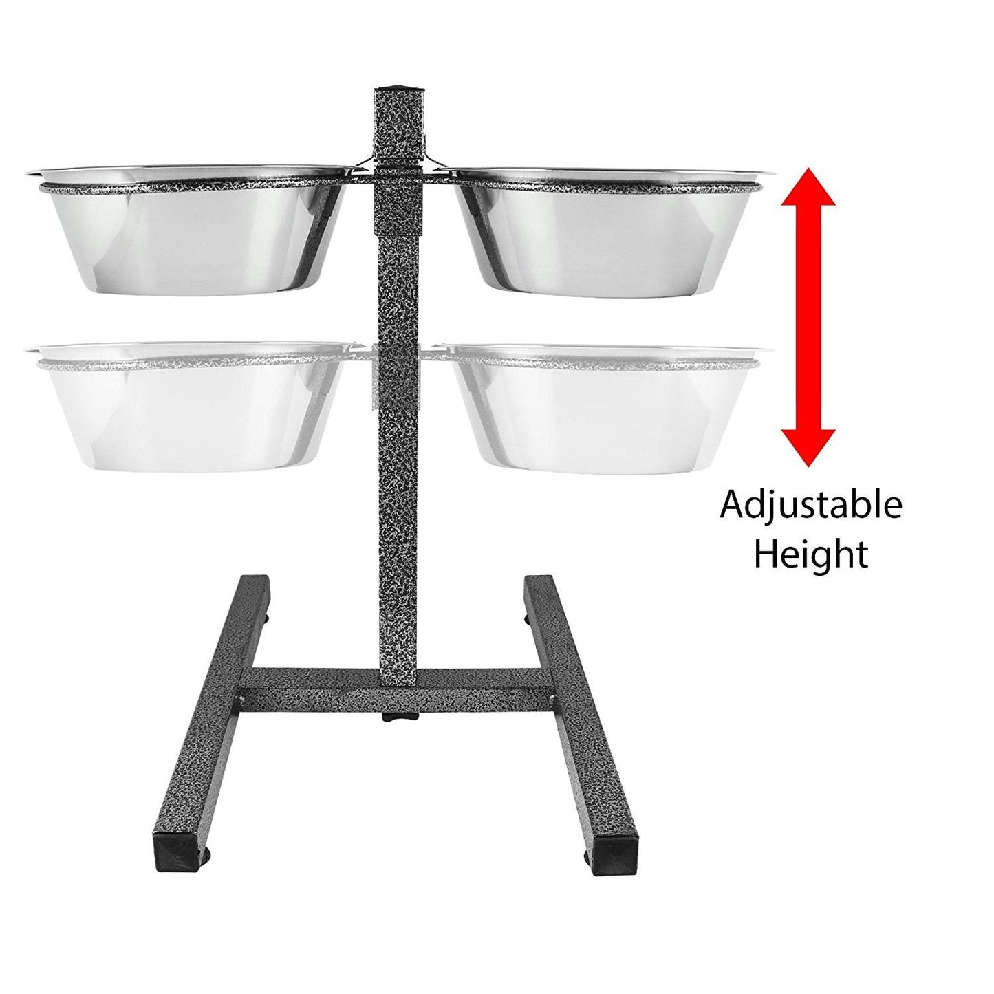 Dog Elevated Food Bowl Holder Set - Raised Cat Feeding Station Stand - Adjustable Height Pet Double Feeder - 2 Stainless Steel Water Bowls (Large)