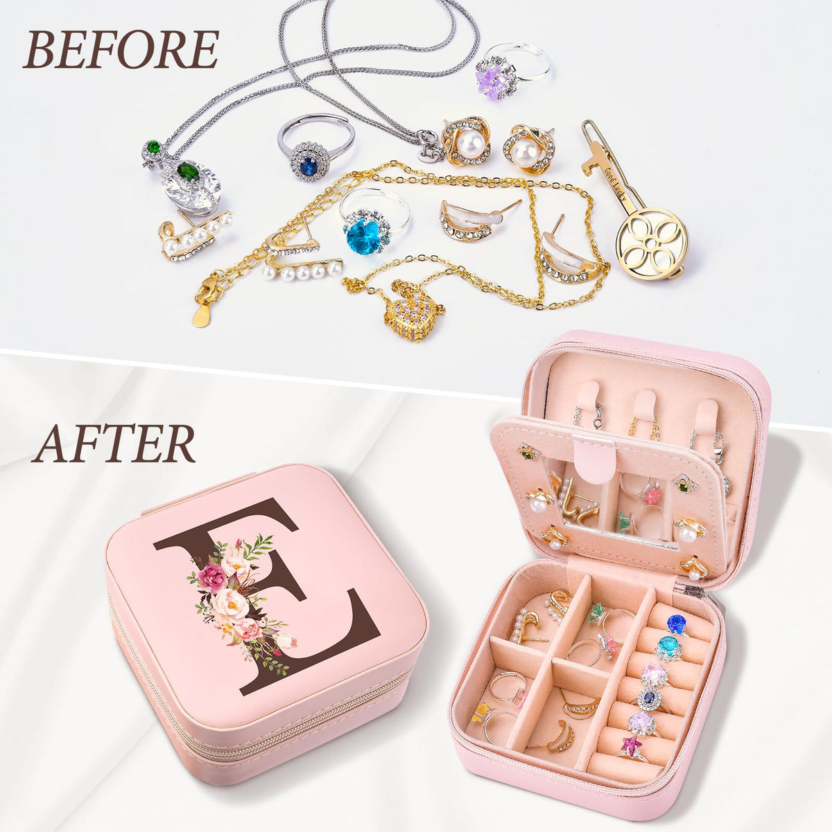 Inngeroo Mothers Day Mom Gifts from Daughter Son, Travel Jewelry Case Box Organizer Personalized Gifts for Mom Wife Women, Gift for Friend Sister Grandma Aunt, pink