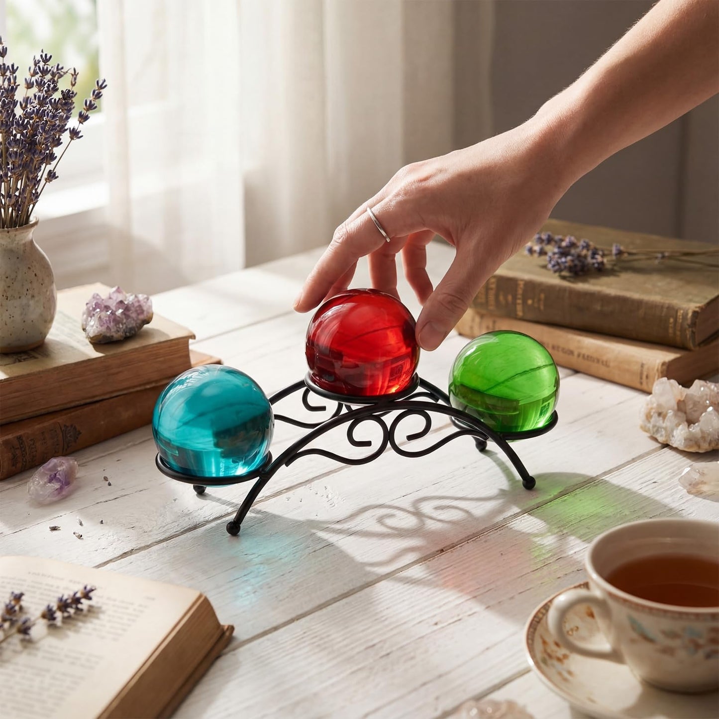 Frienda 2 Pcs Sphere Holder Crystal Stands for Display Eggs Display Stand Ball Holders Metal Sturdy Iron Multi-sphere Crystal Ball Sphere Globe Office Home Decor Ornament (7 Inch,Black)