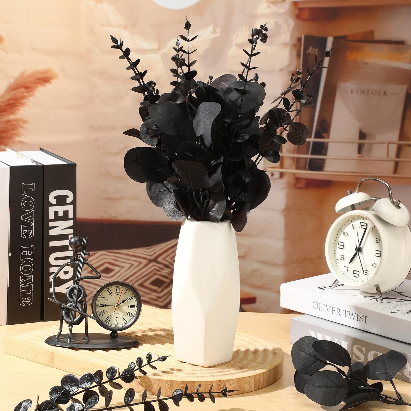 Giegxin 90 Pcs 3 Kinds Mixed Eucalyptus Leaves Stems Bulk Artificial Silver Dollar Leaves Picks Dried Eucalyptus Bundle Faux Spray for Wedding Vase Bouquet Floral Arrangement (Black)