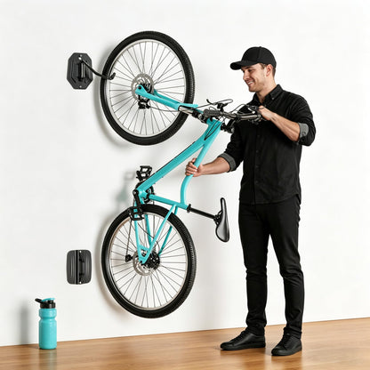 PEGZONE Swivel Bike Wall Mount, Heavy Duty Vertical Bike Rack with Fixed Hooks for Garage Storage, Wall Mounted Bicycle Hangers Holds up to 77 lbs for Indoor, 4 Pack