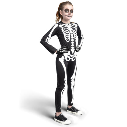 Spooktacular Creations Halloween Kids Skeleton Costume, Unisex Glow in the Dark Skeleton Jumpsuit with Gloves for Boys, Girls (Large(10-12 yrs))