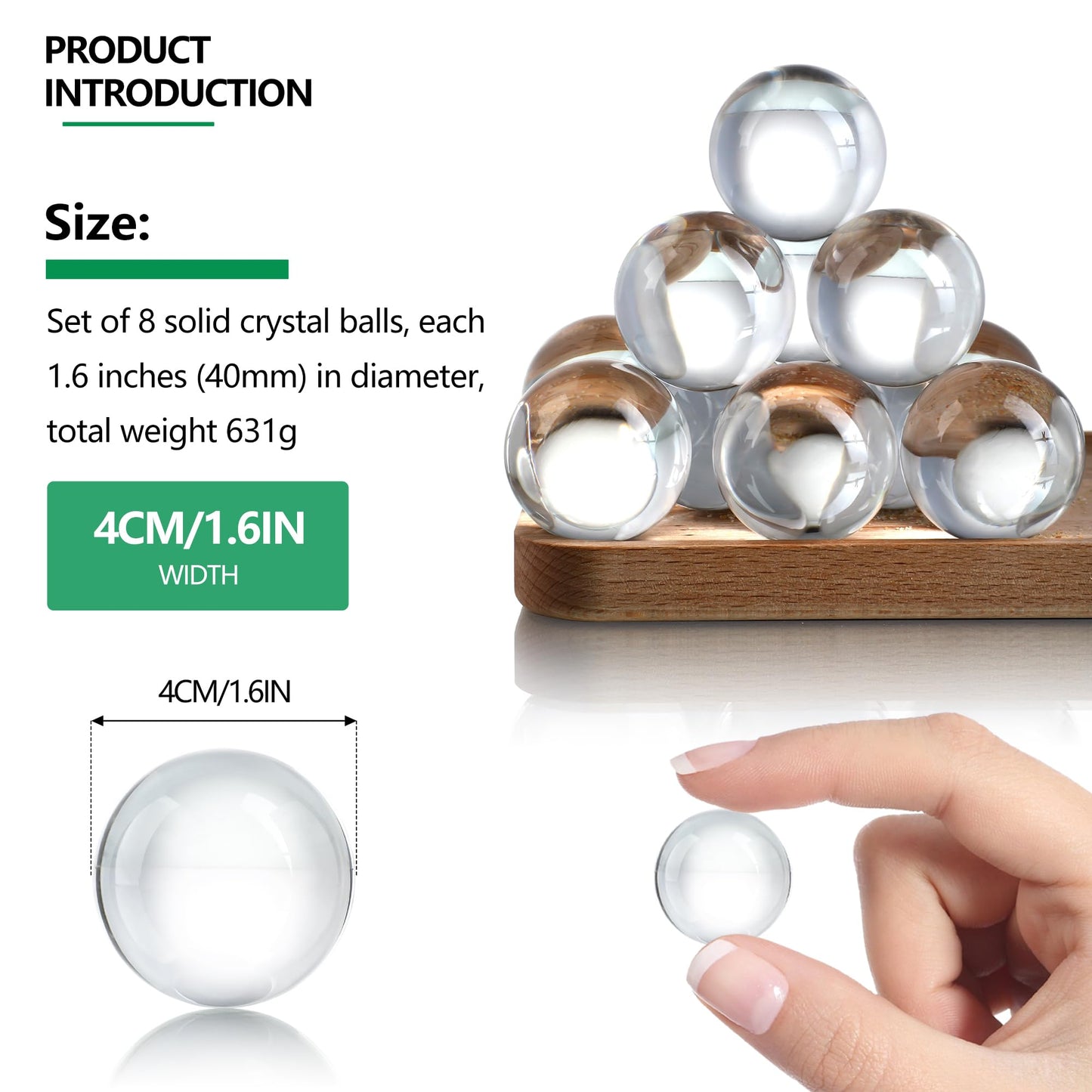 KRISININE 8pcs Clear Crystal Glass Balls 40mm Transparent Quartz Decorative Spheres for Home Table Decor