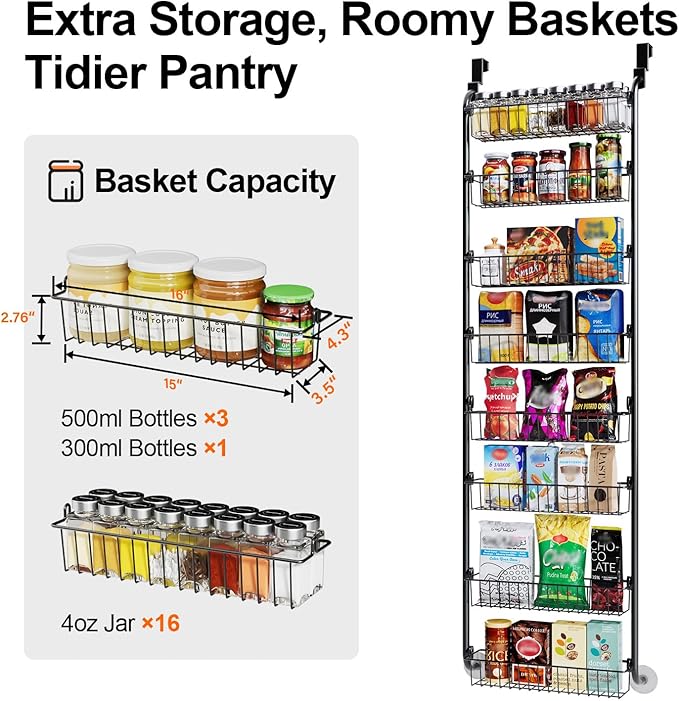 Delamu Over The Door Pantry Organizer, 8-Tier Pantry Door Organizers and Storage