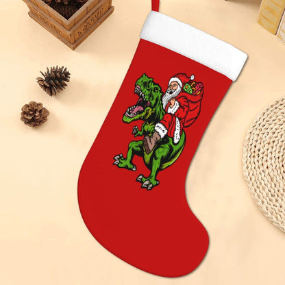 Yilad Christmas Stockings Dinosaur Santa Claus Xmas Stockings with Plush Faux Fur Cuff Decoration for Holiday Family Party 16.5 Inches