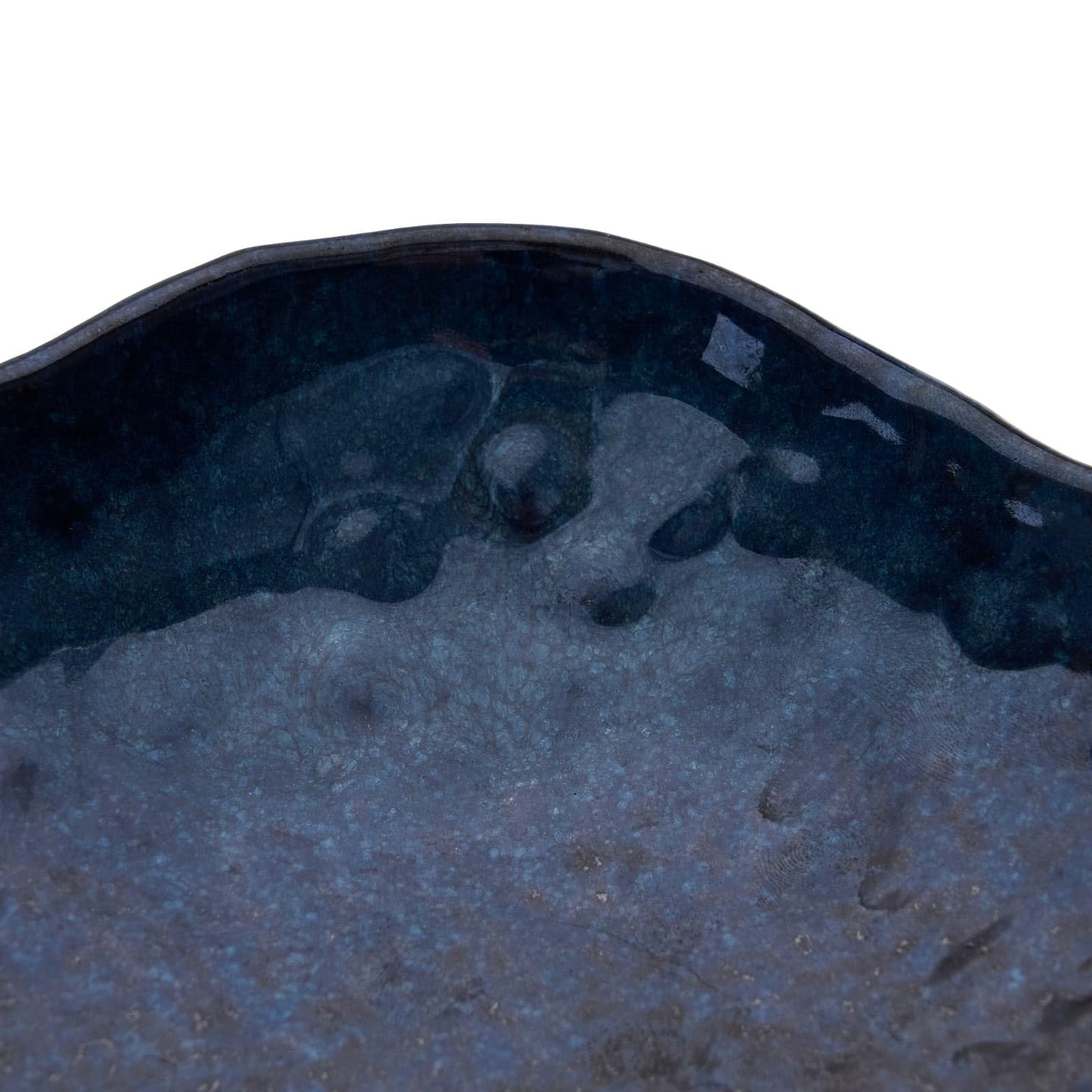 VOMANA Ceramic Decorative Dish, Irregular-Edge Stoneware Centerpiece Dish for Coffee Garden Home Entryway Table, Key Bowl, Fruit Bowl, Handcrafted Gift Decor (10 inch Dark Blue)