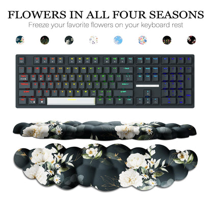 JIKIOU Cloud Wrist Rest Keyboard, Cloud Keyboard Wrist Pad Set with Comfortable Cloth, Cute Arm Rest for Palm Support, PC/Gaming Desk Accessories/Office Setup/Computer Hand Cushion Peony
