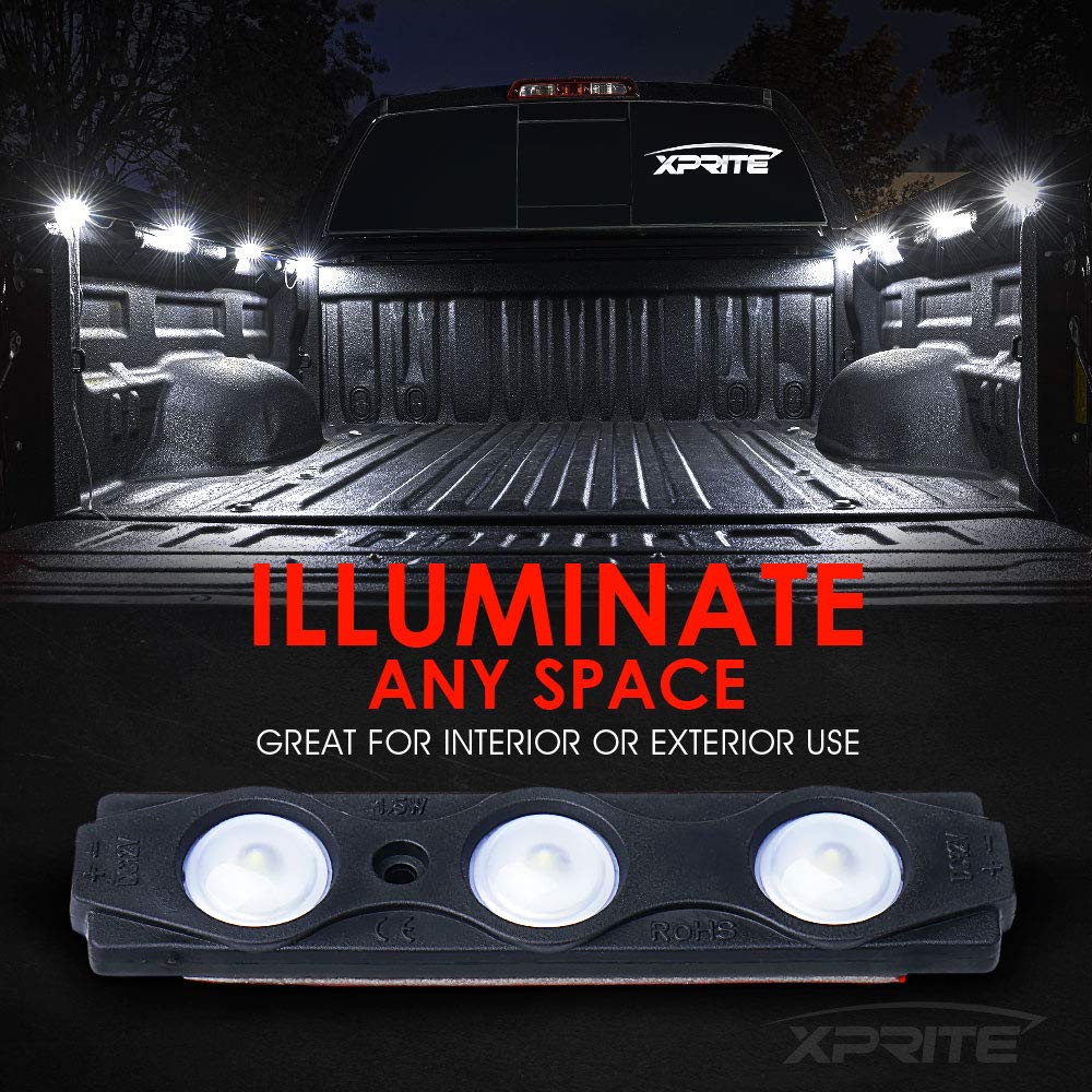 Xprite White Truck Pickup Bed Light Kit, 24 Led Cargo Rock Lighting Kits w/Switch for Van Off-Road Under Car, Side Marker, Foot Wells, Rail Lights - 8 PCS