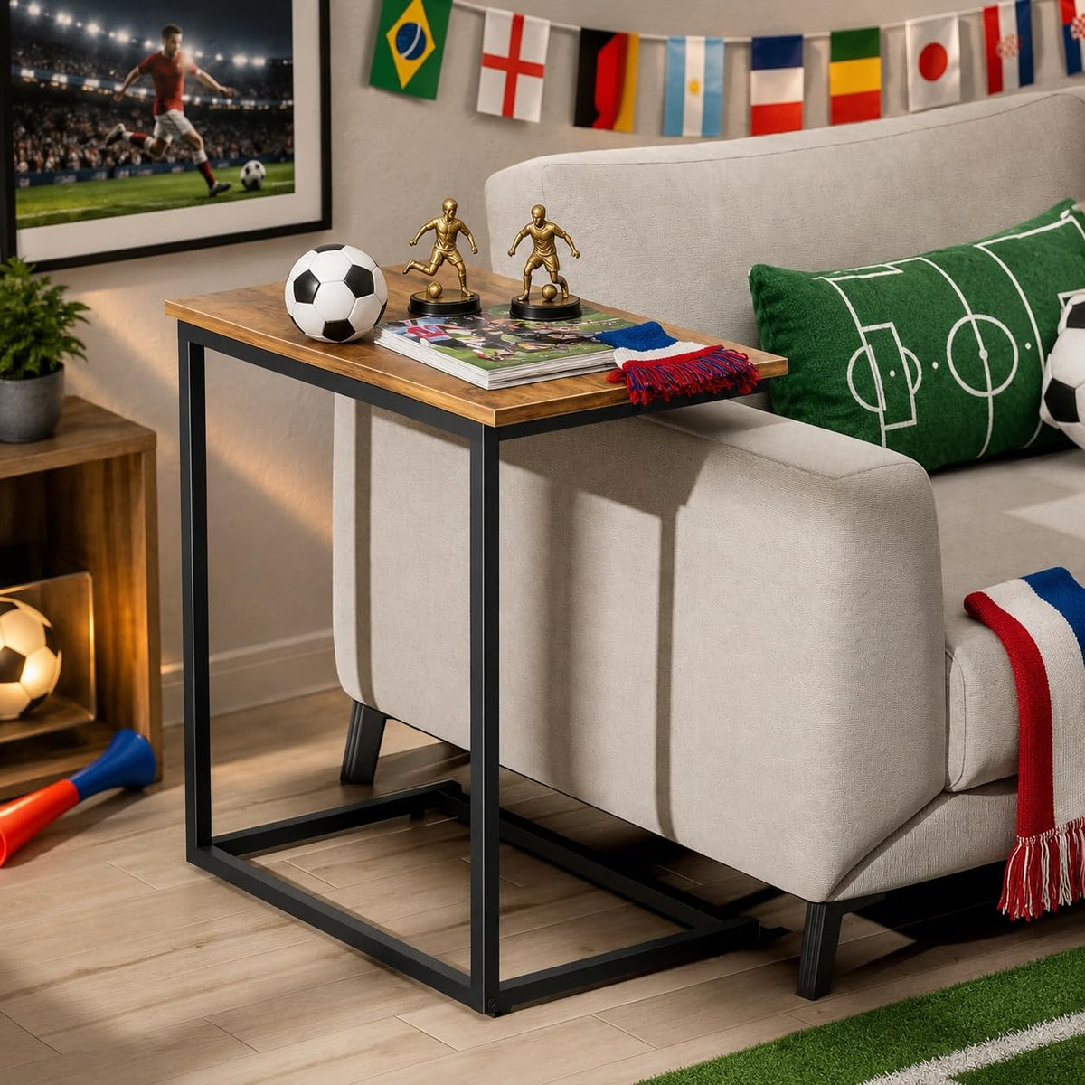 Pipishell C Shaped End Table 27 inches High, Side Table for Couch Slide Under, C Table Sofa Side End Table for Living Room