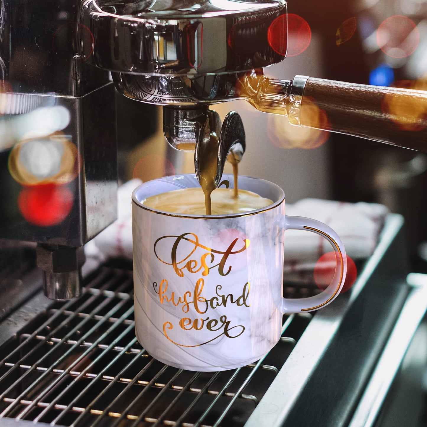 Gifts for Husband from Wife - Gray Marble Ceramic Coffee Mug Cup 11.5oz w/ KeyChain - Best Husband Ever - Birthday Gift Novelty Present for Anniversary, Valentines Day, Christmas Xmas, Thanksgiving