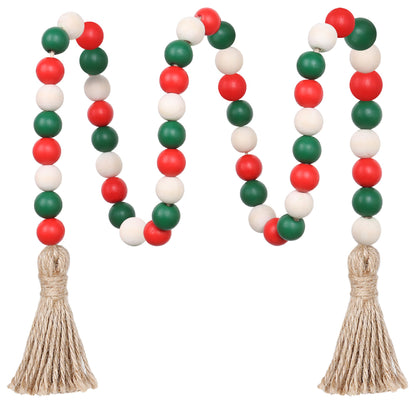 Christmas Wood Bead Garland,39in Farmhouse Beads with Tassels Tiered Tray Decor Wall Hanging Home Ornaments for Christmas Tree Decorations