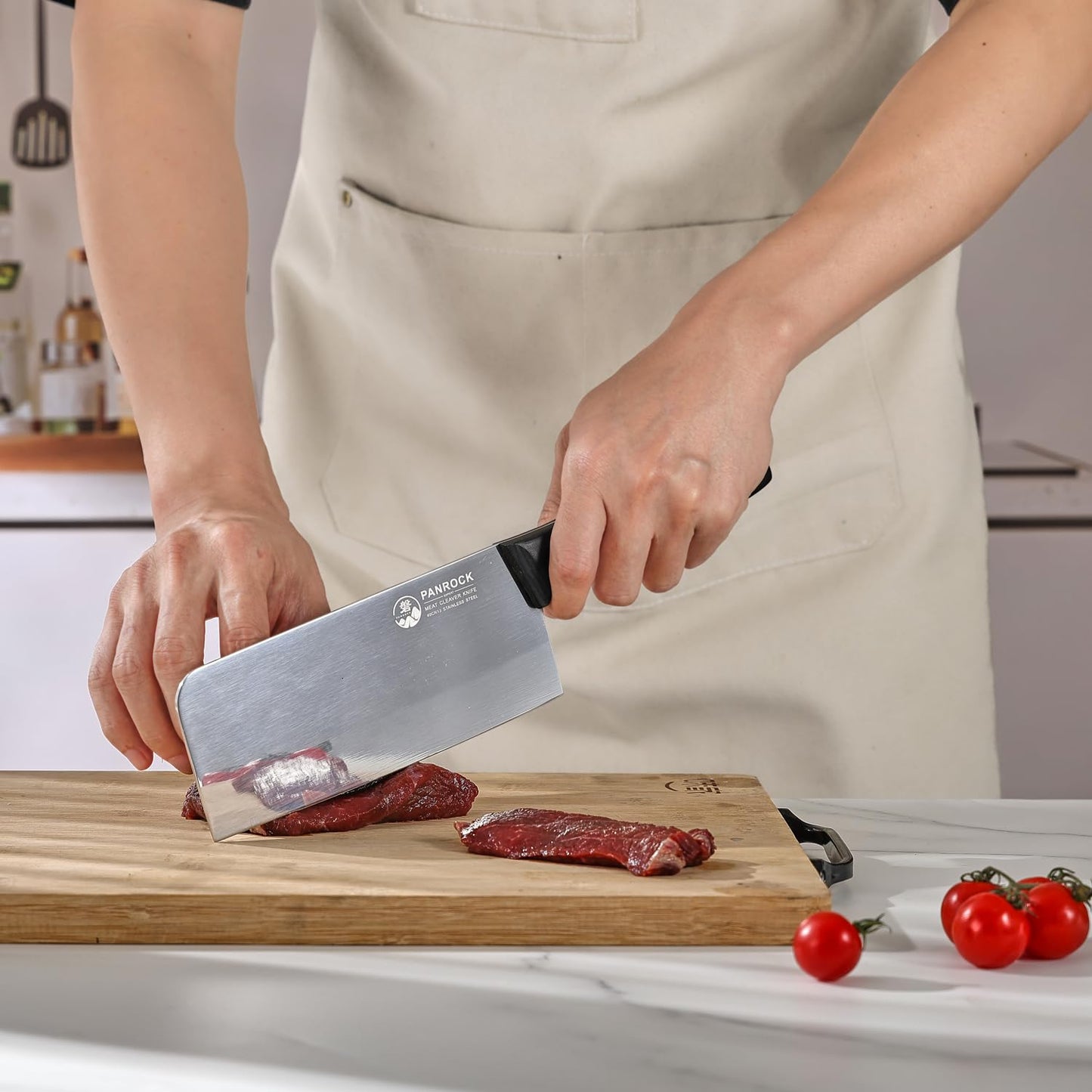 PANROCK Chinese Cleaver Knife 7 Inch, Meat Knife Ultra Sharp Lightweight for Kitchen - High Carbon Steel Blade with Mirror Finish No Stain, Anti-Slip Ergonomic Handle in Gift Box