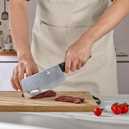 PANROCK Chinese Cleaver Knife 7 Inch, Meat Knife Ultra Sharp Lightweight for Kitchen - High Carbon Steel Blade with Mirror Finish No Stain, Anti-Slip Ergonomic Handle in Gift Box