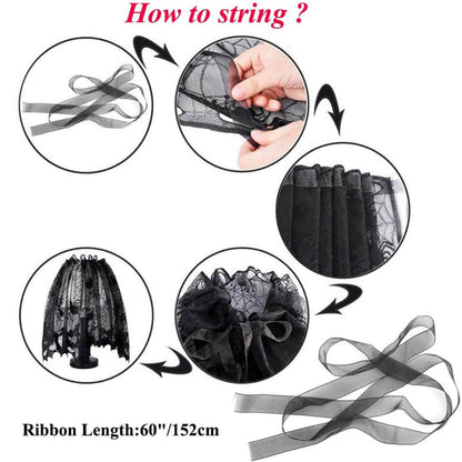 Orgrimmar 2 PCS Halloween Spider Web Lamp Shades Topper Lace Cobweb Window Door Fireplace Mantle Scarf Cover with 2 PCS Ribbon for Halloween Themed Party Decoration, 20" x 60"