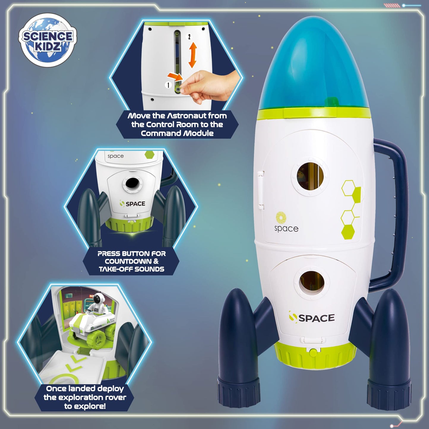 Science Kidz Space Rocket Set - Space Toys For Children Age 3, 4, 5 Year Olds - 42cm Spaceship Rocket With Lights & Sounds, 2 Astronauts, Rover Car & Batteries Included - Outer Space Toys For Kids