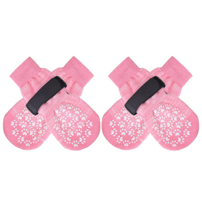 EXPAWLORER Dog Socks with Grips - Double Sides Anti-slip Dog Gripper Socks for Hardwood Floors, Stop Licking Injured Paws, Adjustable Socks with Extra Traction for Small Medium Large Dogs (Pink, M)