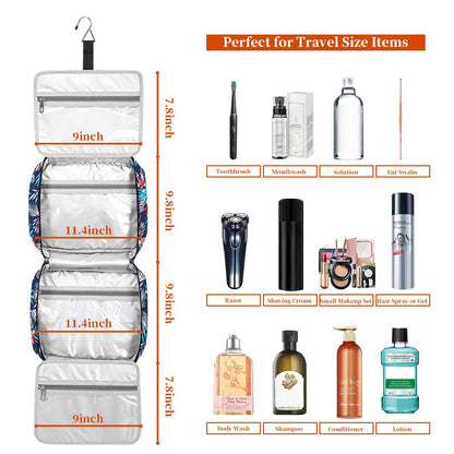 Bosidu Hanging Travel Toiletry Bag,Large Capacity Cosmetic Travel Toiletry Organizer for Women with 4 Compartments & 1 Sturdy Hook,Perfect for Travel/Daily Use/Christmas, Palm Leaf