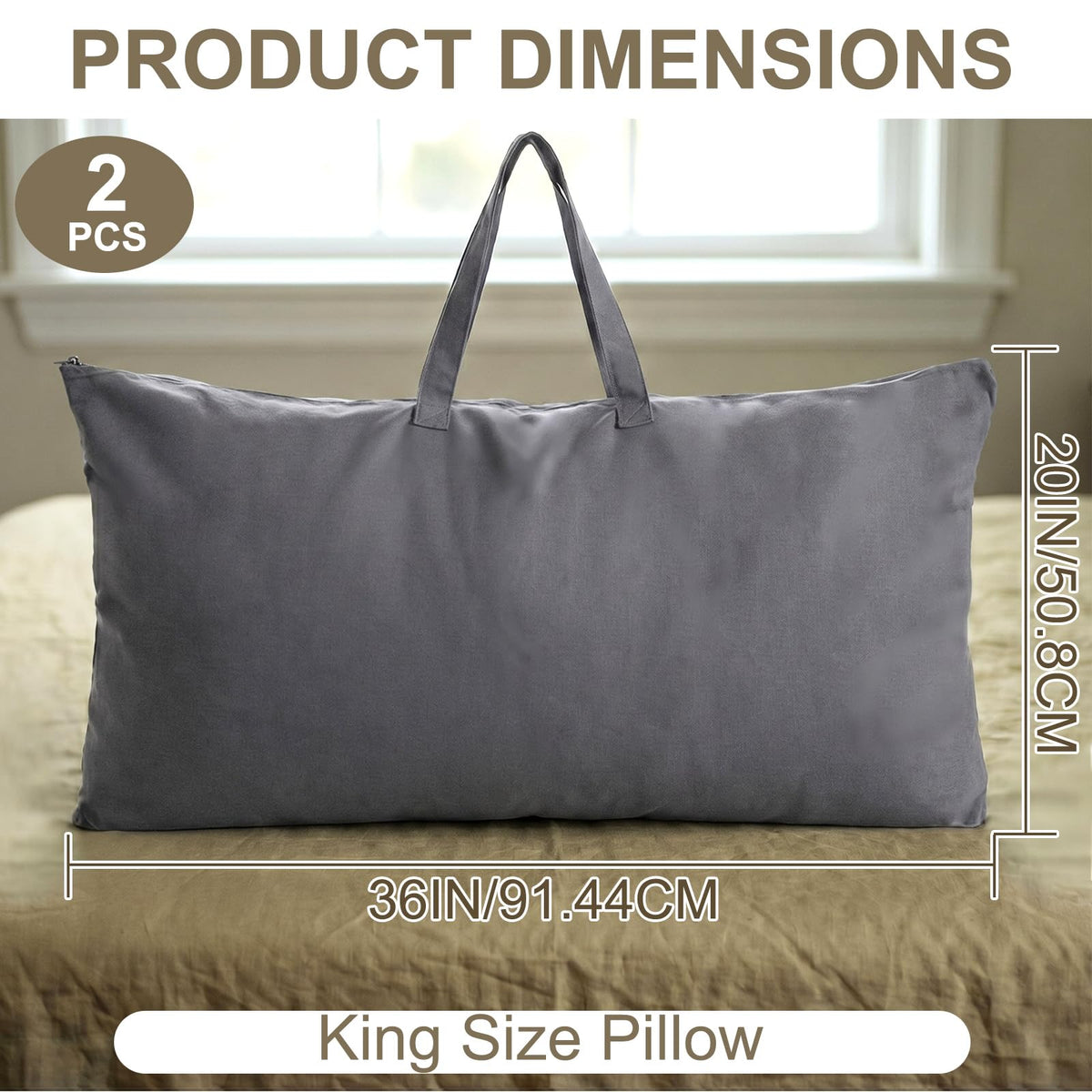 GliCraft 2 Pack 100% Cotton 20"x 36" Grey Canvas Travel Pillow Storage Bag with Handles for Home Travel Beddings Comforters Blankets Saree Linens Organizer Thick Soft Breathable Closet Bags