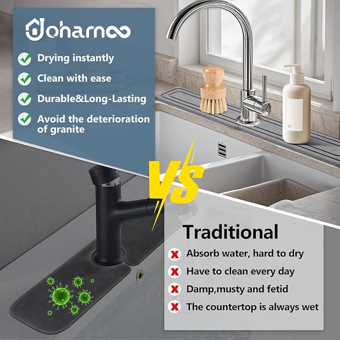 Faucet Mat for Kitchen Sink, Rapidly Absorbing Diatomite Fast Drying Stone
