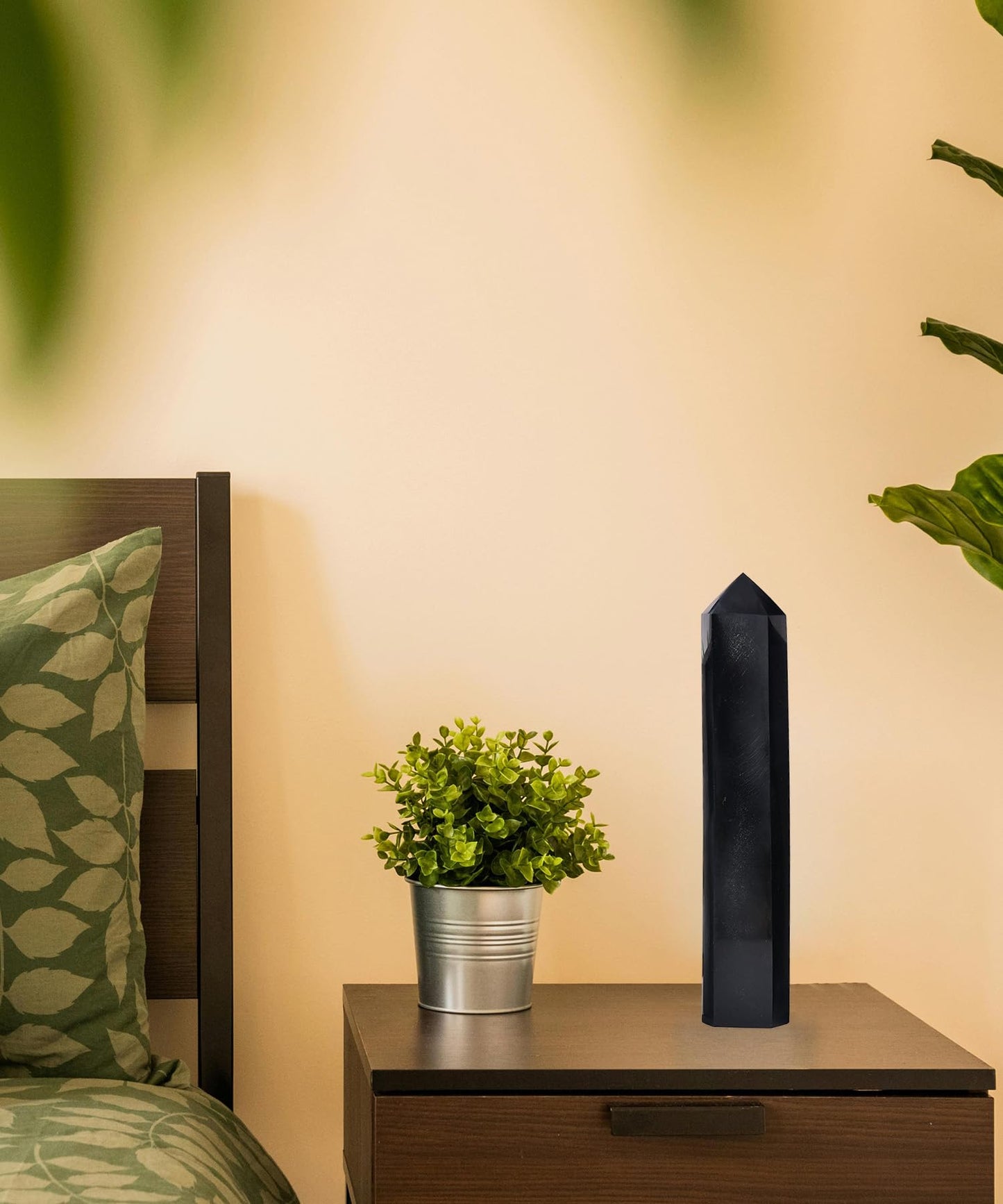AMOYSTONE Obsidian Crystal Tower 4-4.5 Lbs Protective Stone Wand Natural Hexagonal Obelisk Column Centerpiece for Bookshelf Entryway Hallway Stand Focal Point Tabletop