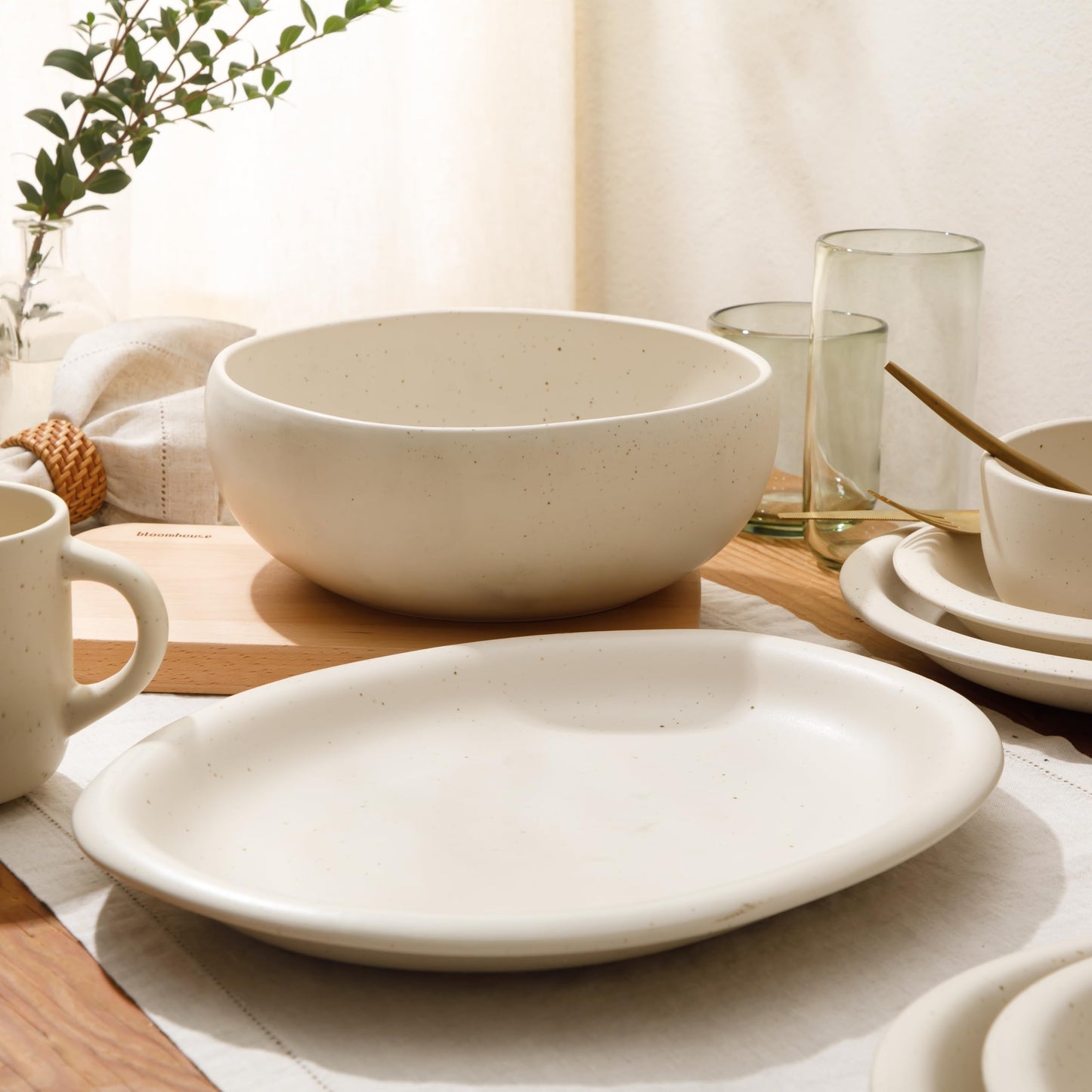 Bloomhouse - Two Time Oprah's Favorite Things Winner - Corsica Clay 2-Piece Serving Set – Oval Platter and Bowl in Sea Salt White, Durable Stoneware for Entertaining & Everyday Use