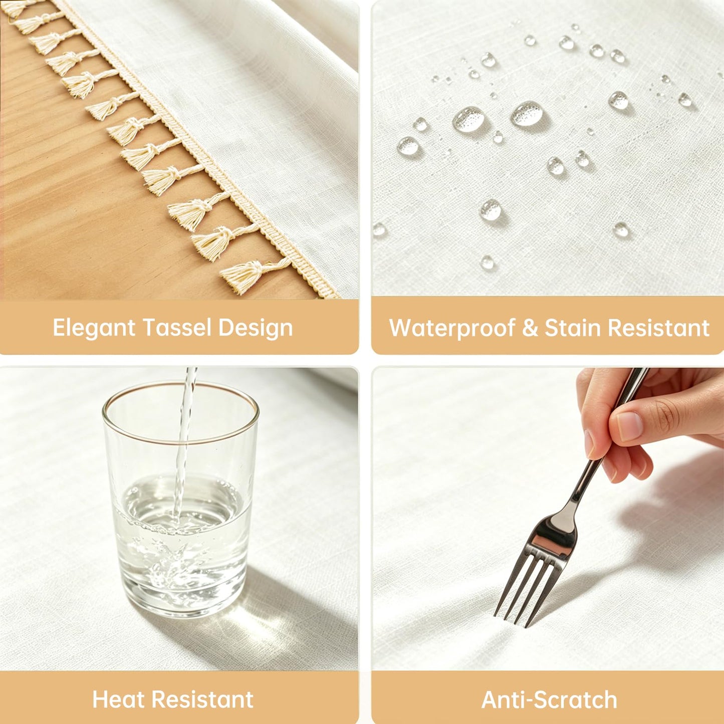 Alsoo Table Cloth Rectangle Table Heavy Duty Cotton Linen Texture Tablecloth Farmhouse Waterproof Wrinkle Free Tables Cover with Tassel for Kitchen Dining Holiday Party, Ivory, 55" x 75"