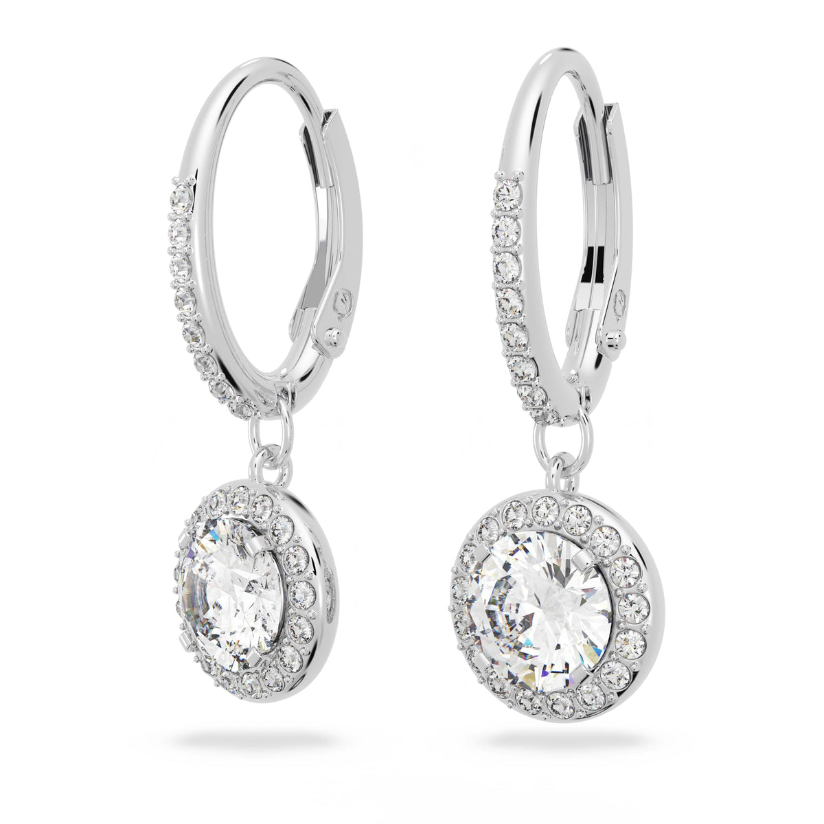 Swarovski Una Angelic Drop Pierced Earrings with Clear Crystals on a Rhodium Plated Setting with Hinge Closure