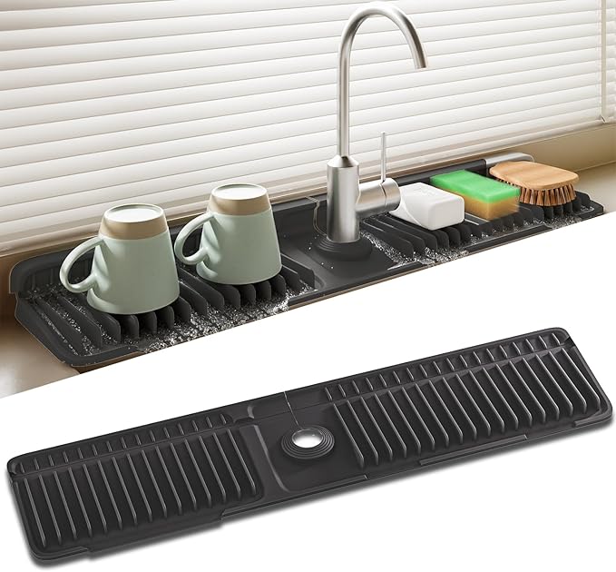 Faucet Mat for Kitchen Sink, 24 Inch Longer Silicone Sink Splash Guard