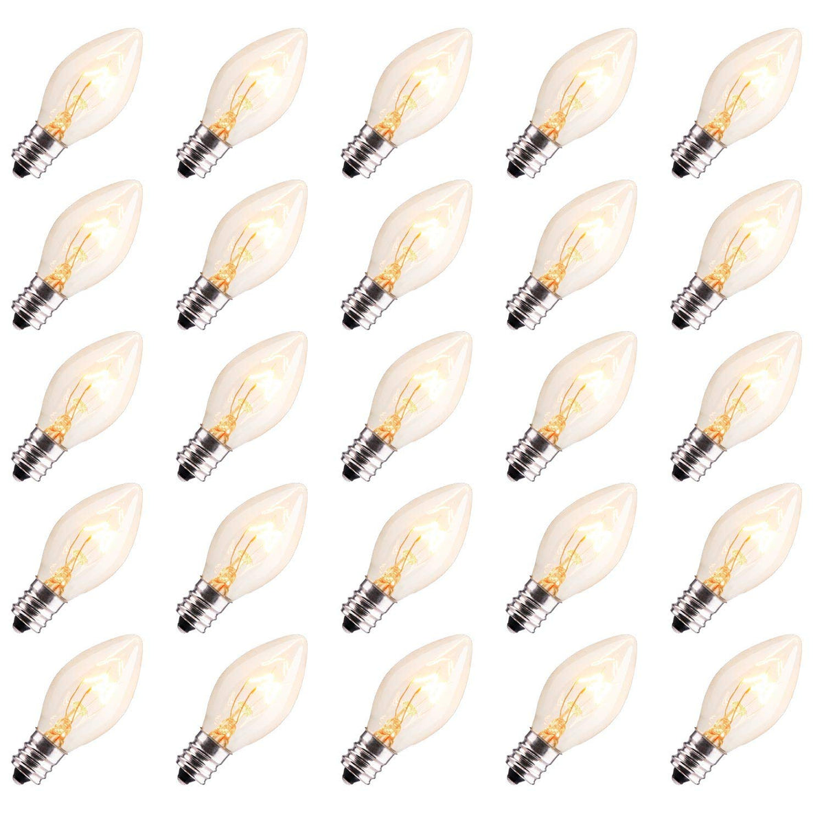 Brightown 50-Pack C7 Christmas Replacement Bulbs, C7 Clear Incandescent Bulbs for Christmas Light Strings, E12 Candelabra Base, 5 Watt, Clear